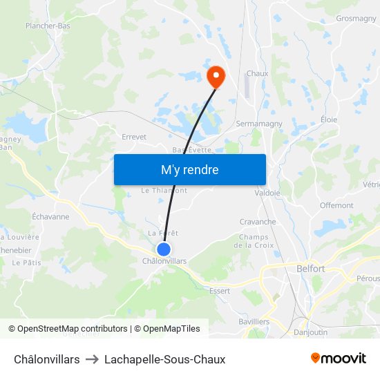 Châlonvillars to Lachapelle-Sous-Chaux map