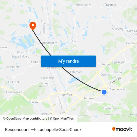 Bessoncourt to Lachapelle-Sous-Chaux map