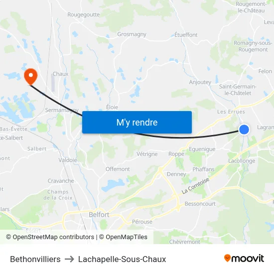 Bethonvilliers to Lachapelle-Sous-Chaux map