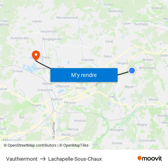 Vauthiermont to Lachapelle-Sous-Chaux map