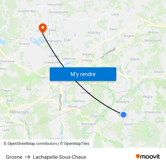 Grosne to Lachapelle-Sous-Chaux map
