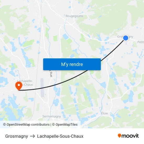 Grosmagny to Lachapelle-Sous-Chaux map