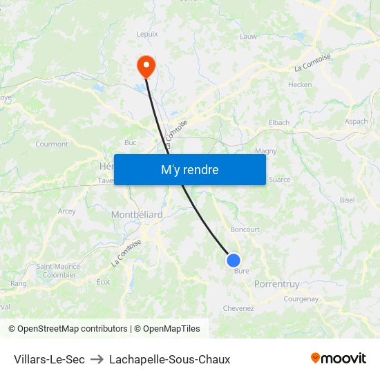 Villars-Le-Sec to Lachapelle-Sous-Chaux map