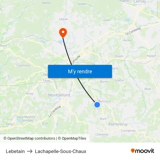 Lebetain to Lachapelle-Sous-Chaux map