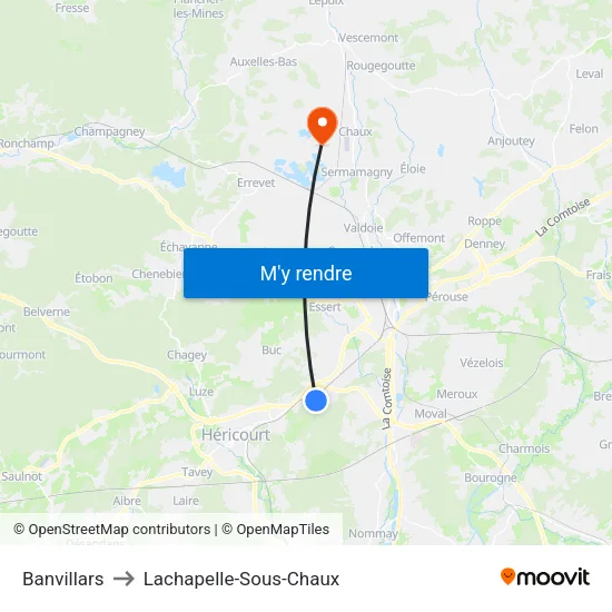 Banvillars to Lachapelle-Sous-Chaux map