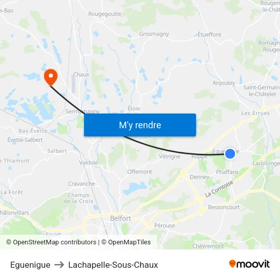 Eguenigue to Lachapelle-Sous-Chaux map