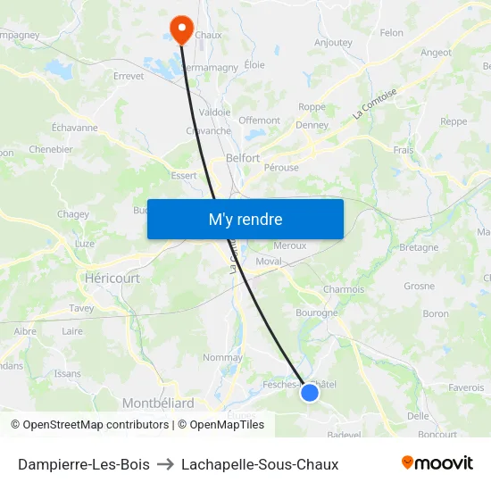 Dampierre-Les-Bois to Lachapelle-Sous-Chaux map