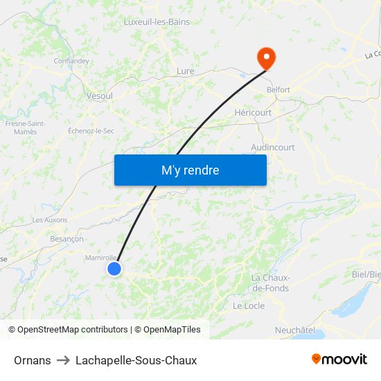 Ornans to Lachapelle-Sous-Chaux map