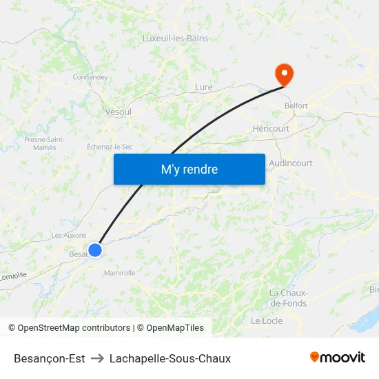 Besançon-Est to Lachapelle-Sous-Chaux map