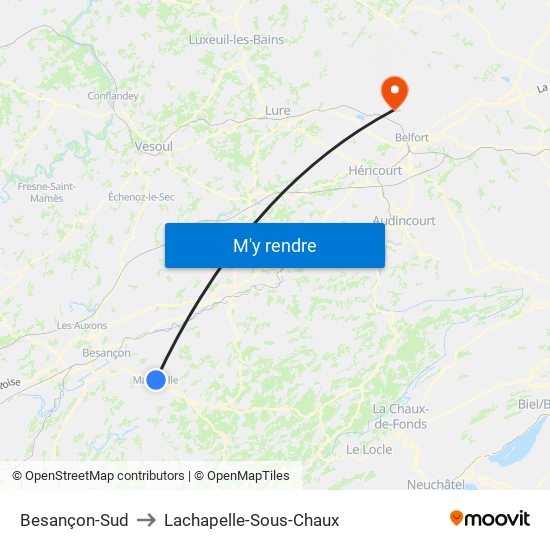 Besançon-Sud to Lachapelle-Sous-Chaux map
