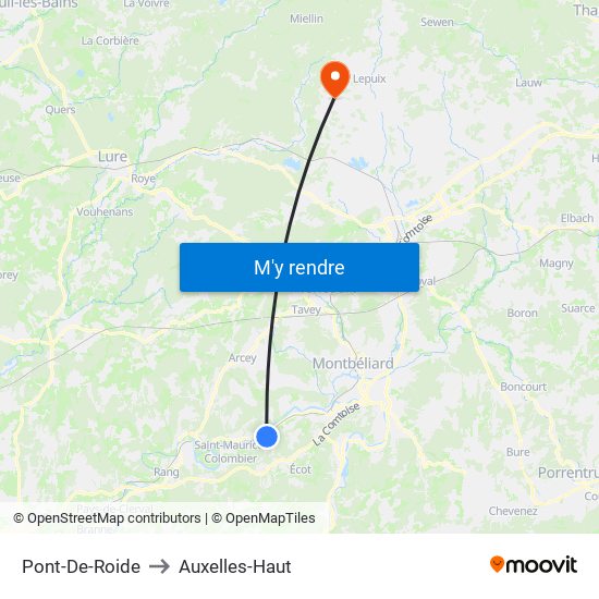 Pont-De-Roide to Auxelles-Haut map