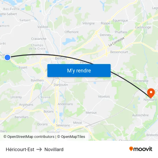 Héricourt-Est to Novillard map