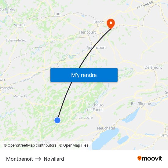Montbenoît to Novillard map
