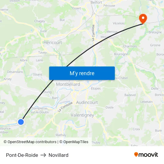 Pont-De-Roide to Novillard map
