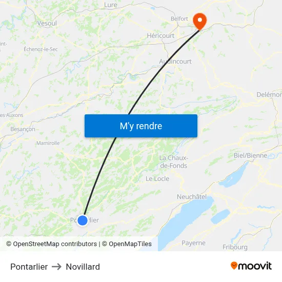 Pontarlier to Novillard map