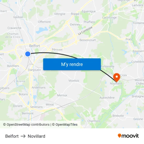 Belfort to Novillard map