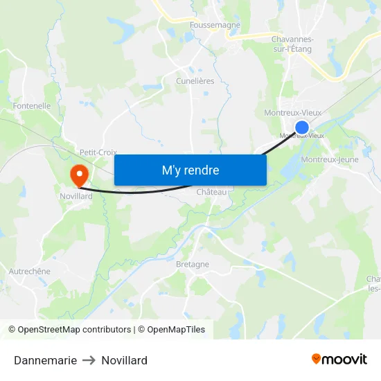 Dannemarie to Novillard map