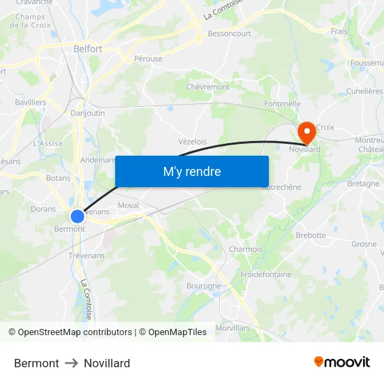 Bermont to Novillard map