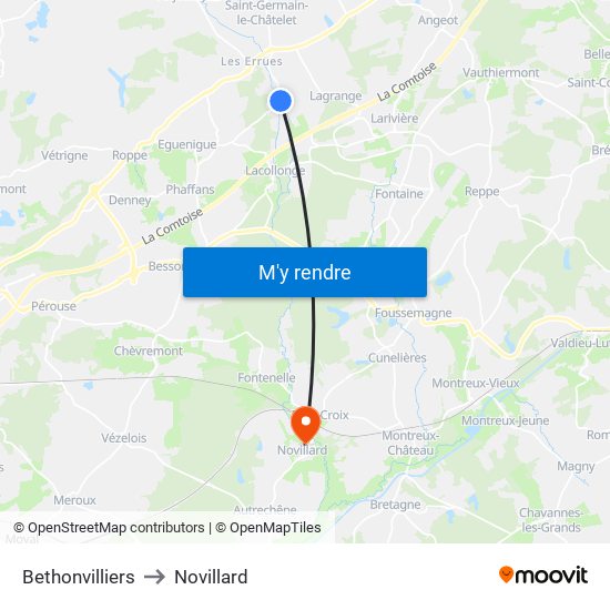 Bethonvilliers to Novillard map