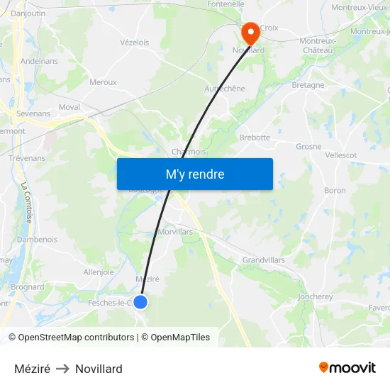 Méziré to Novillard map