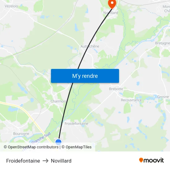 Froidefontaine to Novillard map