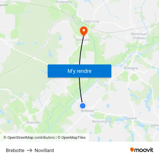 Brebotte to Novillard map