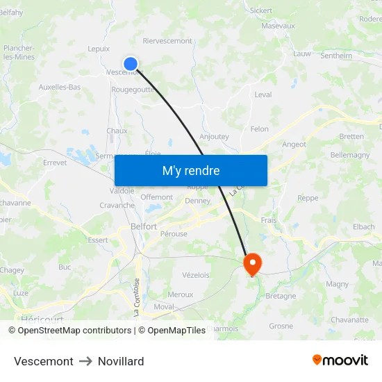 Vescemont to Novillard map