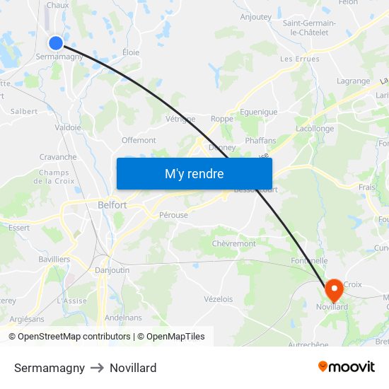 Sermamagny to Novillard map