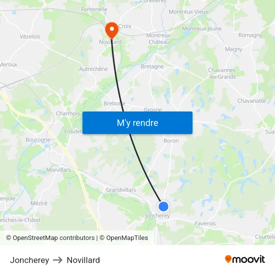 Joncherey to Novillard map