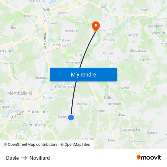 Dasle to Novillard map