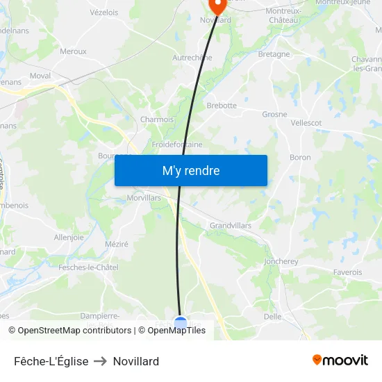 Fêche-L'Église to Novillard map