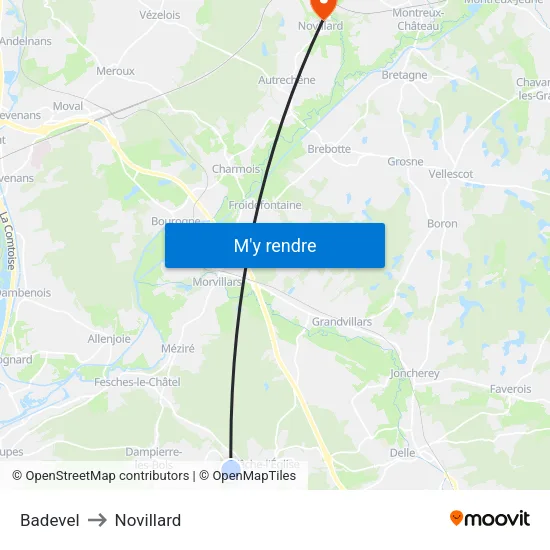 Badevel to Novillard map
