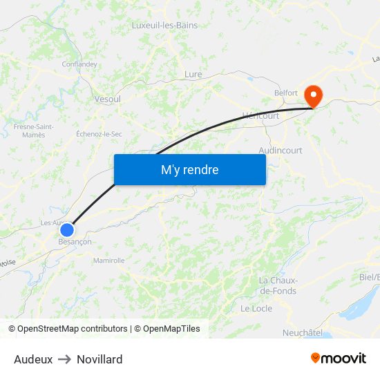 Audeux to Novillard map