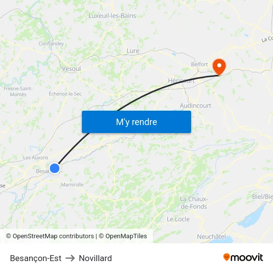 Besançon-Est to Novillard map