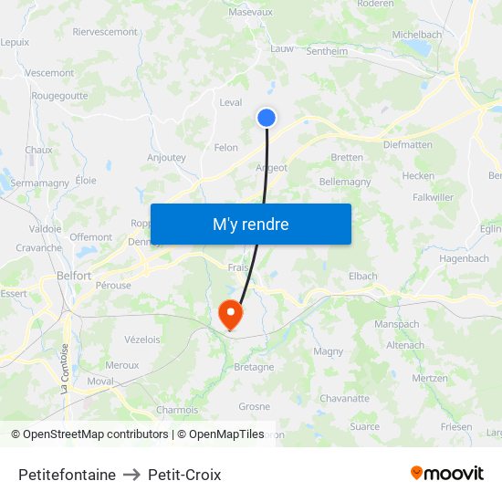 Petitefontaine to Petit-Croix map