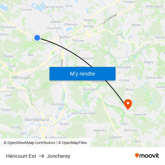 Héricourt-Est to Joncherey map