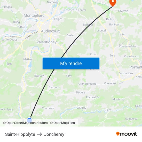 Saint-Hippolyte to Joncherey map