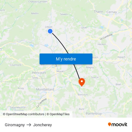 Giromagny to Joncherey map