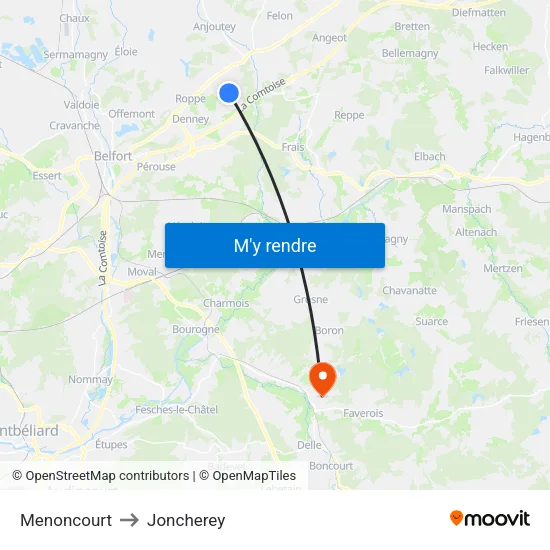 Menoncourt to Joncherey map