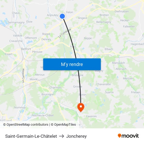 Saint-Germain-Le-Châtelet to Joncherey map