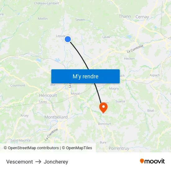 Vescemont to Joncherey map