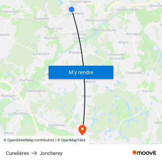 Cunelières to Joncherey map