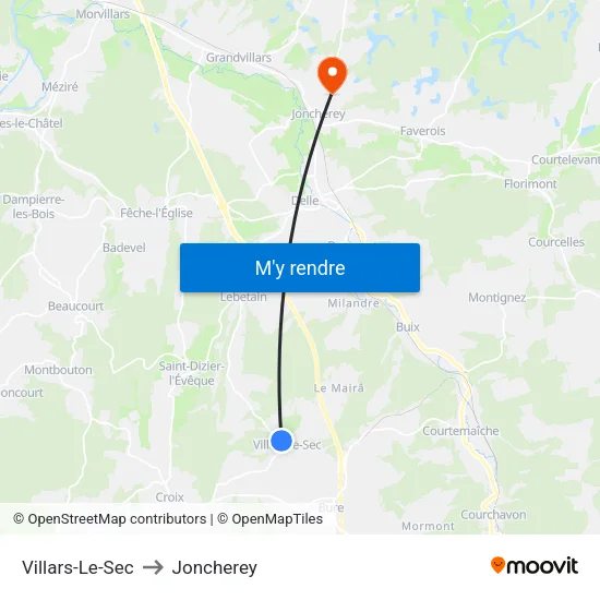 Villars-Le-Sec to Joncherey map