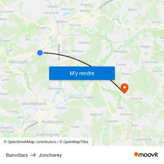 Banvillars to Joncherey map