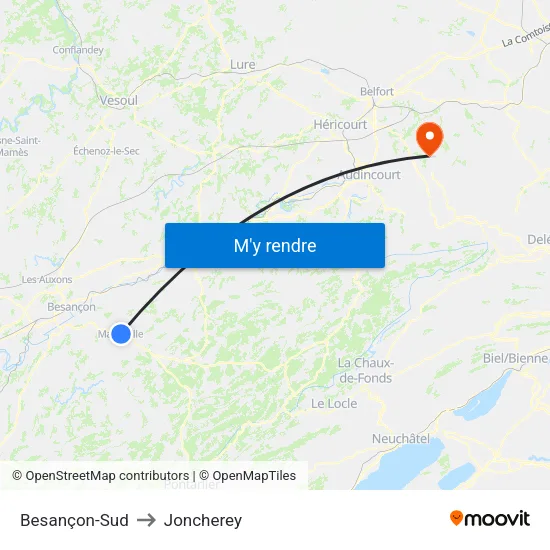 Besançon-Sud to Joncherey map