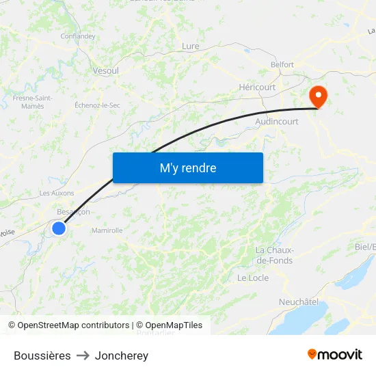 Boussières to Joncherey map