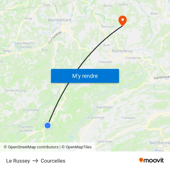 Le Russey to Courcelles map