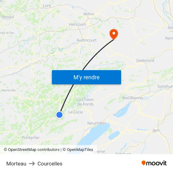 Morteau to Courcelles map