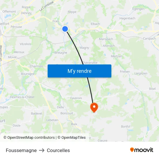 Foussemagne to Courcelles map
