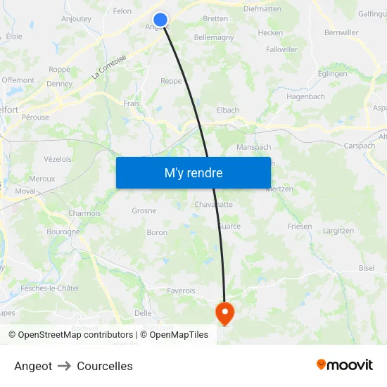 Angeot to Courcelles map